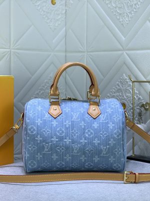 💰💰Updated original 0M390 Light Blue Tanning Denim Pillow Bag Speedy Series NANO SPEEDY Handbag This Nano Speedy Handbag is made of cotton tannin woven into Monogram pattern, and it has a retro style after bleaching and sand washing. ox